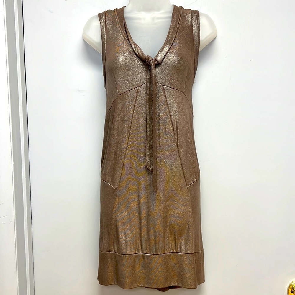 Marc by Marc Jacobs Metallic Bronze Tie Neck Dress Size Small NWT